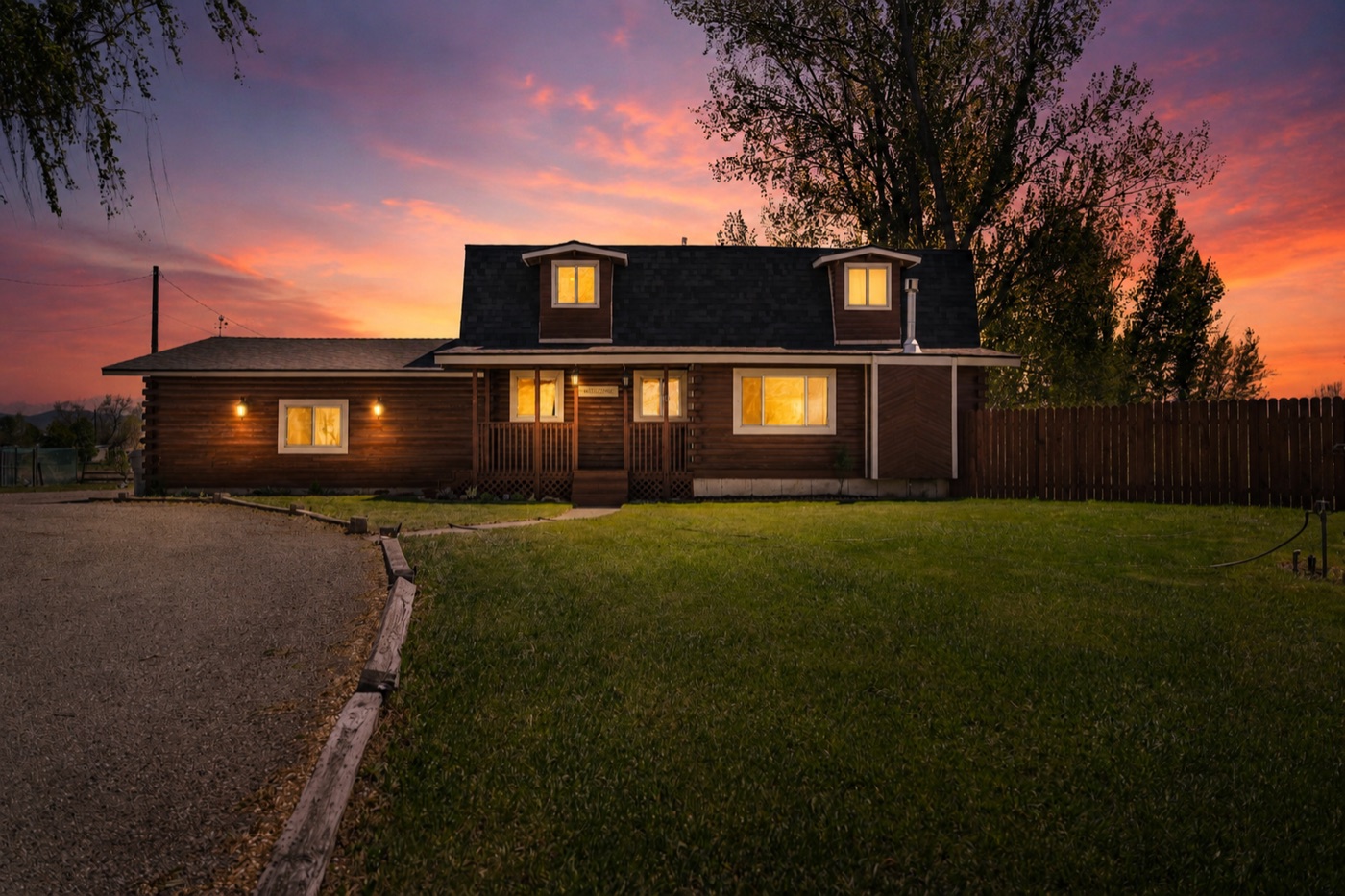 91 W 100 N at twilight — log home for sale in Blackfoot, Idaho